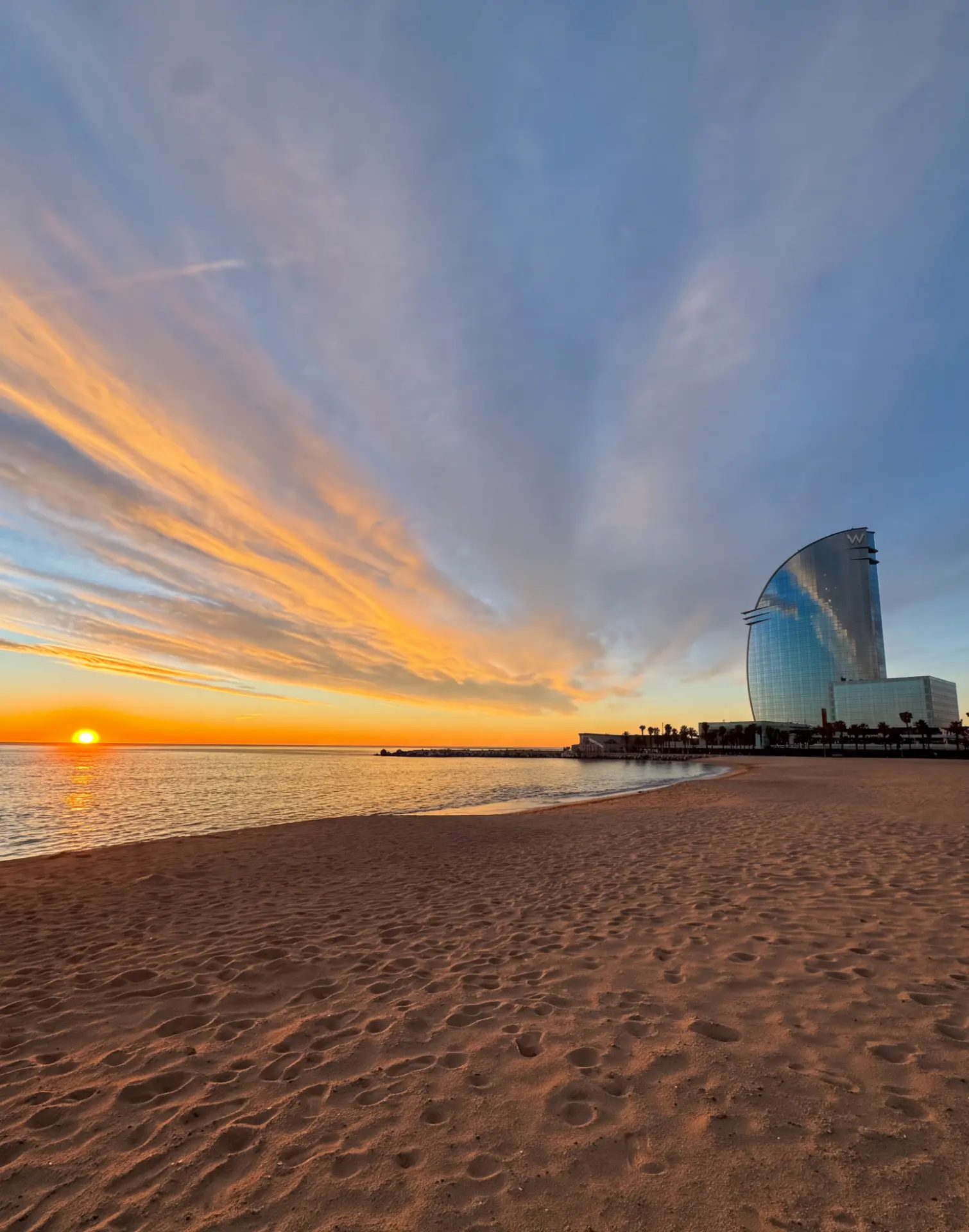 Sunlight on the sea at a Barcelona beach